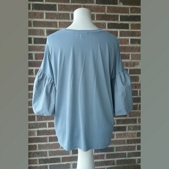 Gianni Bini Slate Gray Top with Balloon Sleeves - Picture 3 of 6